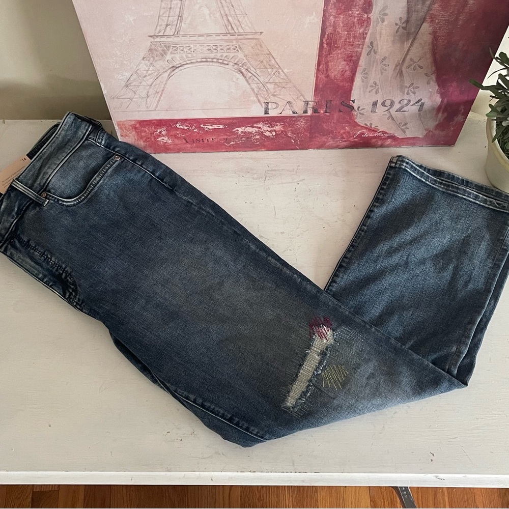 NYDJ Distressed Jeans with Colorful Front Patches - Picture 2 of 9